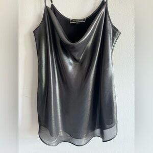 Cowl neck tank top. Gunmetal gray. Adjustable straps.